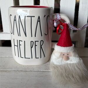 Rae Dunn Santa's Helper Mug with Red Santa Ornament